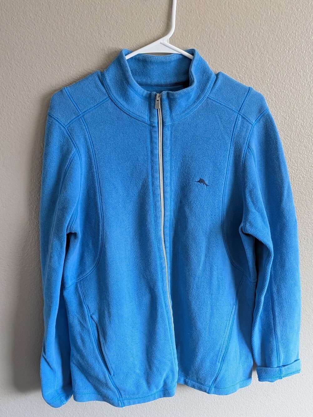 Tommy Bahama Luxury Full Zip Fleece Jacket Blue Marlin Logo Size L/G Casual Prep